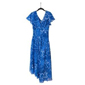 Madison Leigh Paisley Ruffle Sleeve Midi Dress Size 8 Blue Flowy Feminine